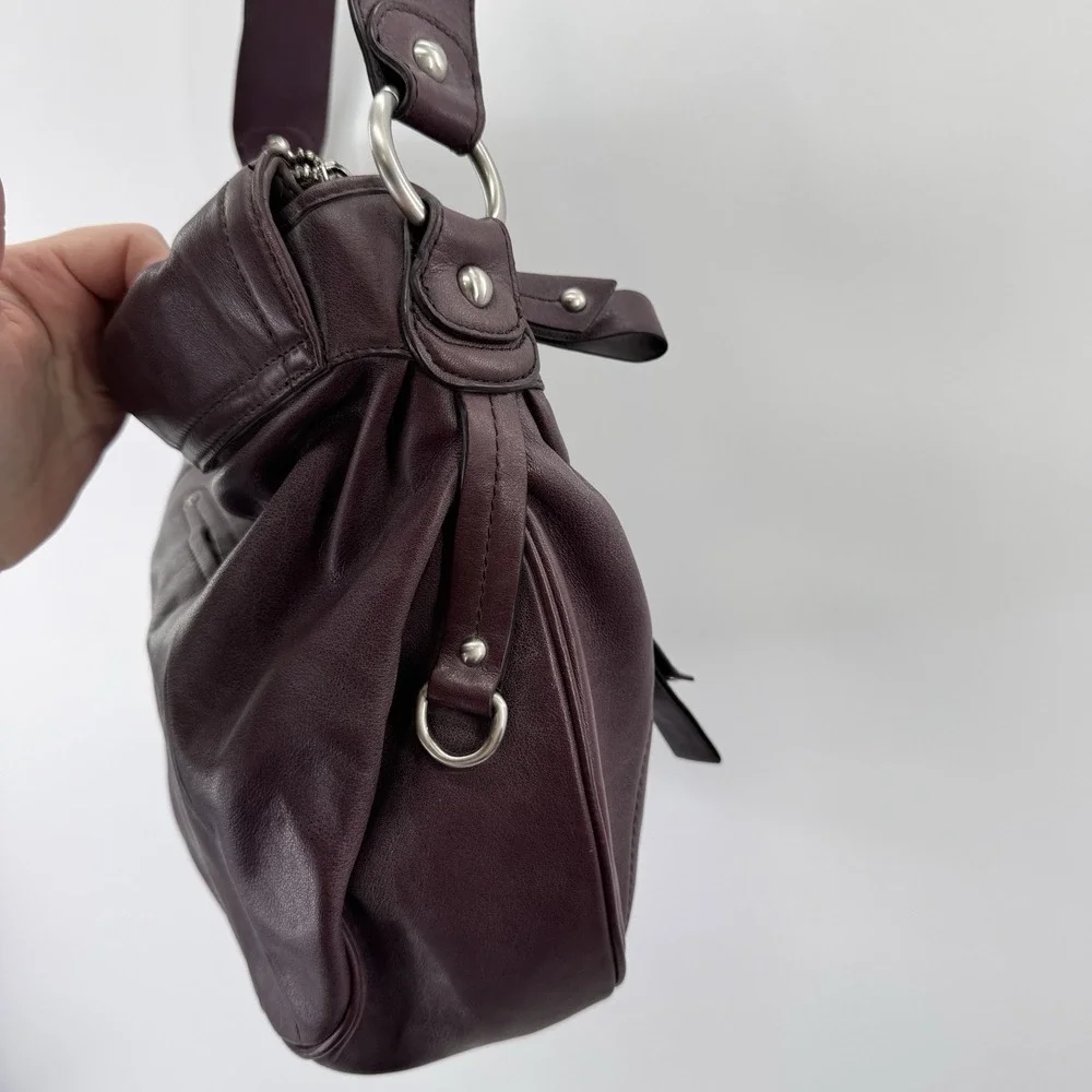 Y2K Leather Hobo Bag Oxblood Slouchy Flap Multi Zip Fringe Moto Avant Garde MINT